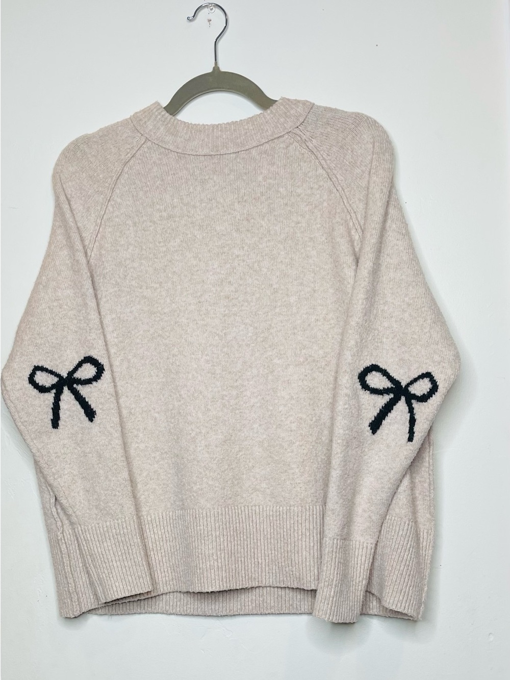 Aerie Oversized Bow Sleeve Sweater XXS Oatmeal Beige Black Coquette